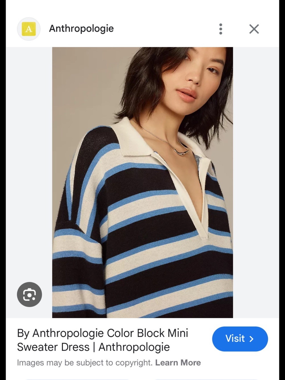 Maeve Striped V‑Neck Sweater in Black, Cream & Blue